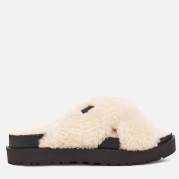 Image of UGG Womens Fuzz Sugar Cross Slide Sustainable Slippers - Natural/Black - UK 5