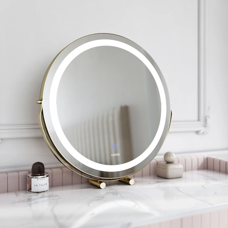 Image of CARME HOME Riley Gold Touch Sensor LED Light Mirror Gold Unisex