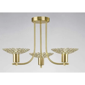 Image of Ellen 3-Bulbs Semi-Ceiling Lamp satin brass / crystal