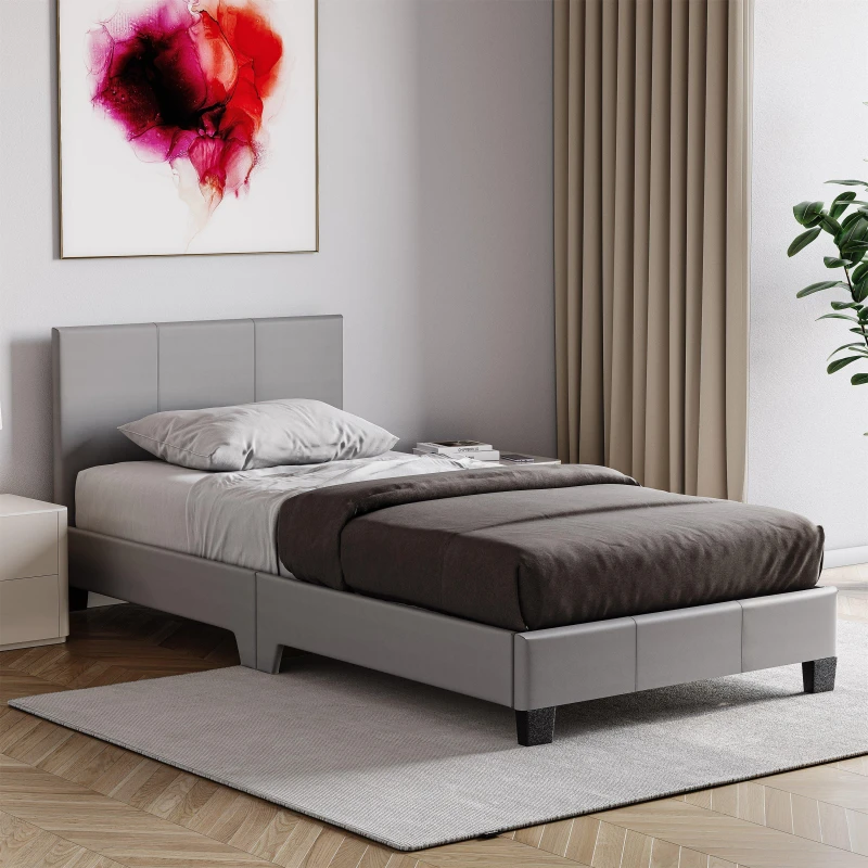 Image of Lassic Lisbon Single Faux Leather Bed With Mattress Set Grey unisex Single
