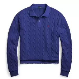 Image of Polo Ralph Lauren Cable Knit Polo Jumper - Blue