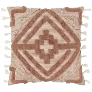 Image of Kalai Tufted Geometric Cotton Rich Tasselled Cushion Cover, Cinnamon, 45 x 45cm - Furn