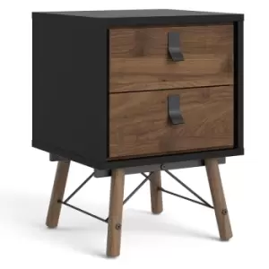 Image of Furniture To Go - Ry Bedside cabinet 2 drawer in Matt Black Walnut - Matt Black Walnut
