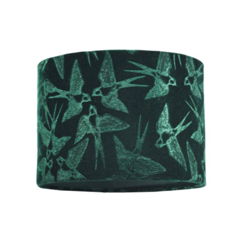 Image of Happy Homewares Bird Decorated Dark Forest Green Velvet Fabric Lamp Shade With Inner Lining