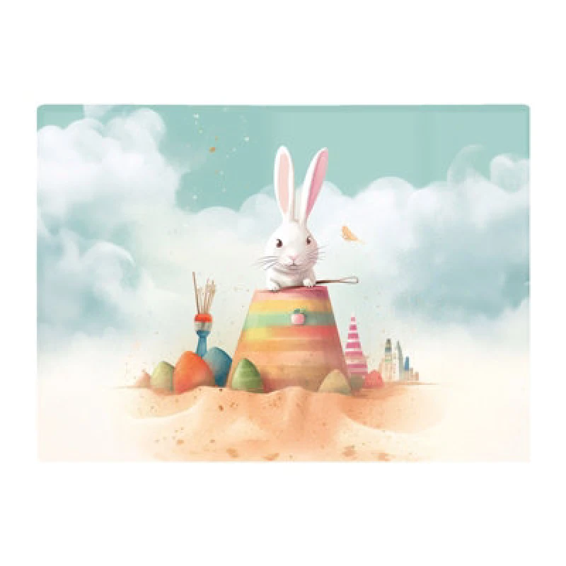 Image of Warren Reed Designer White Rabbit On A Beach Holiday Glass Chopping Board