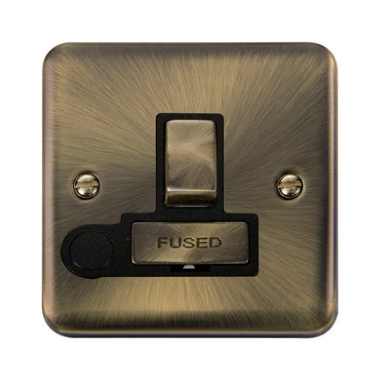 Image of SE Home Curved Antique Brass 13A Fused Ingot Connection Unit Switched With Flex Gold