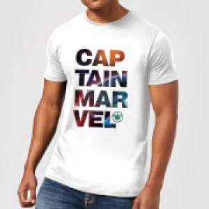 Image of Captain Marvel Space Text Mens T-Shirt - White - S