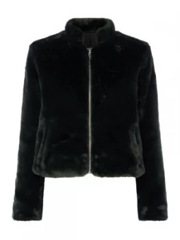 Image of Free People Faux Fur Zip Up Bomber Jacket Green