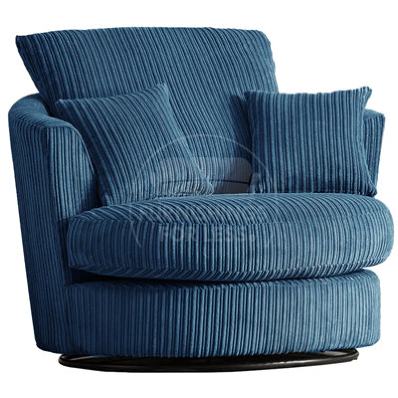 Image of Furnishings For Less UK Luxor Jumbo Cord Marine Blue Fabric Single Seater 360 Degree Swivel Chair Sofa Accessory