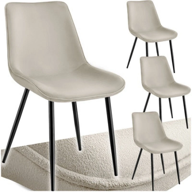 Image of Tectake Set Of 4 Dining Chair Monroe - Padded, Velvet Look, Ergonomic Seat, Black Steel Legs - Cream