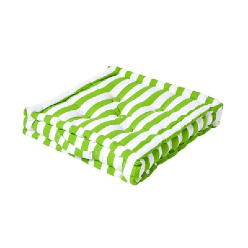 Image of Homescapes Cotton Thick Stripe Floor Cushion Green