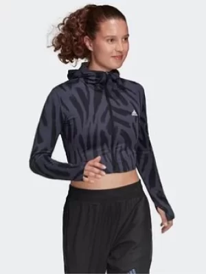 Image of adidas Run Icon Allover Print Long-sleeve Top Running Long-sleeve Top, Blue Size XL Women