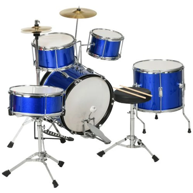 Image of AIYAPLAY Aiyaplay - 11 Piece Junior Drum Set for Kids with Stool, Drumsticks, Blue 5056725596941