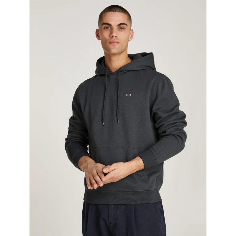 Image of Tommy Jeans Regular Flag Pullover Hoodie New Charcoal L