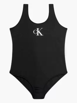 Image of Calvin Klein Girls CK Swimsuit - Black, Size Age: 14-16 Years, Women