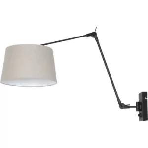 Image of Sienna Prestige Chic Cylindrical Pendant Ceiling Light Matt Black, Linen Grey