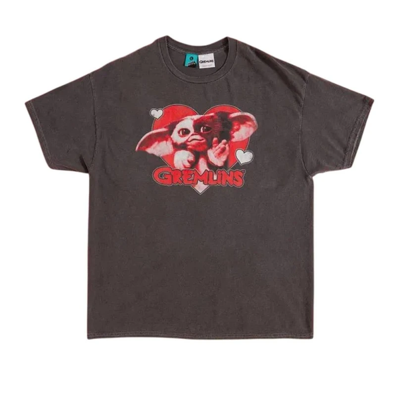 Image of Gremlins Mens Gizmo Heart Vintage Wash T-Shirt in Charcoal Size: Medium Charcoal Male M