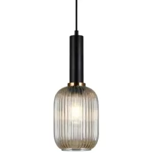 Image of Italux Lighting - Italux Antiola - Modern Hanging Pendant Black 1 Light with Amber Shade, E27