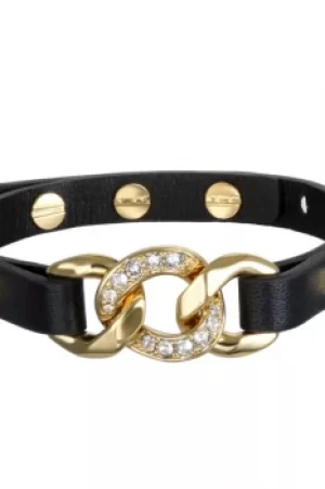 Image of Ladies Karl Lagerfeld Gold Plated Filed Chain Leather Bracelet 5378200