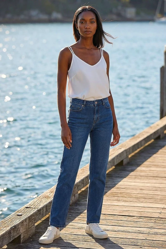 Image of Roman Womens Petite Stretch Straight Leg Jeans in Indigo Size: 8 Indigo Female 8