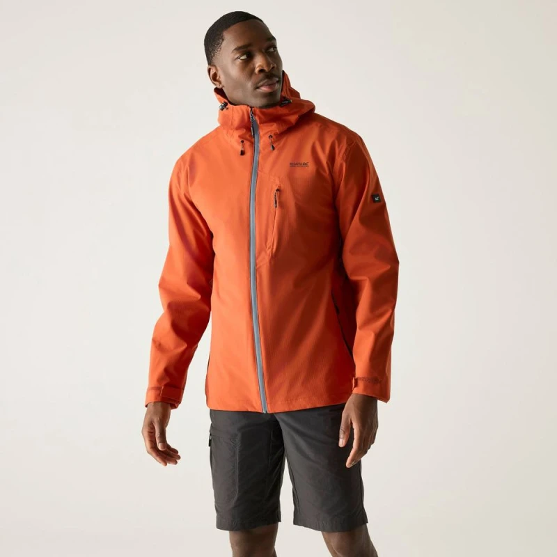 Image of Regatta Mens Oklarna Hooded Waterproof Jacket in Burnt Orange Size: XL Burnt Orange Male XL