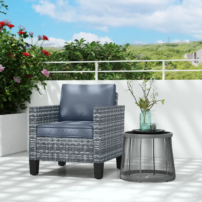 Image of OUTSUNNY Single Rattan Chair, Garden Armchair with Cushions, Light Grey Light Grey Unisex