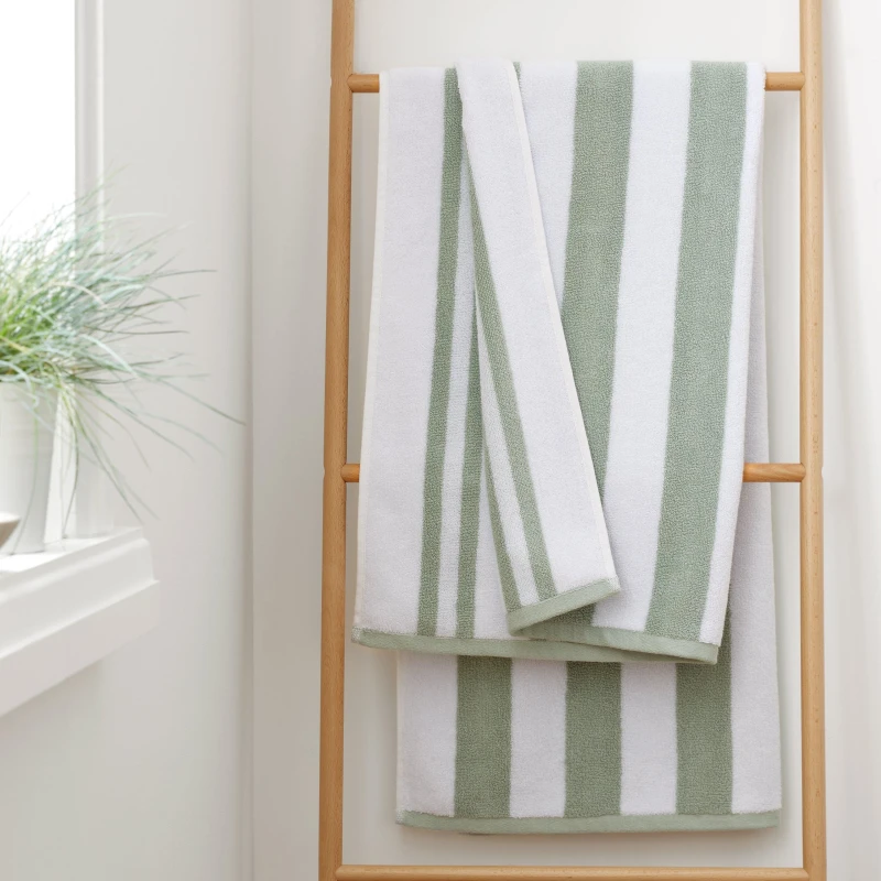 Image of Bianca 'Reversible Stripe' Cotton Jacquard Bath Towel Green