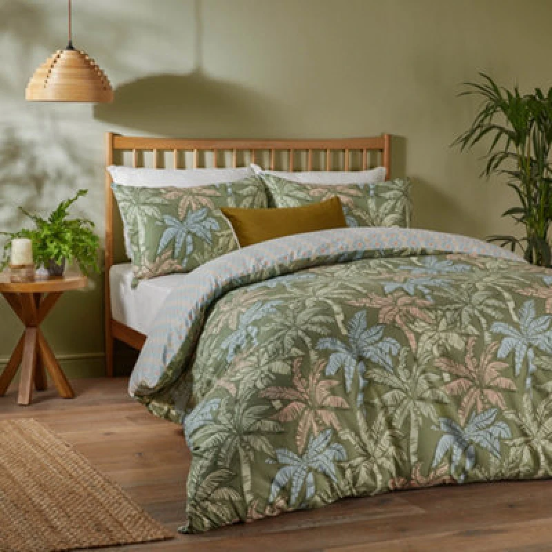 Image of Duvet Day Kentia Printed Soft Touch Duvet Cover Set, Single, Palm Green