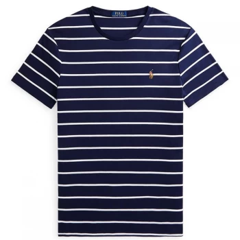 Image of Polo Ralph Lauren Pima Stripe Slim Fit T-Shirt - French Navy/Wht