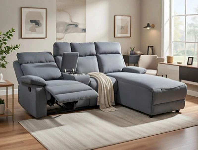 Image of DS Living Sorento Recline Left Hand Corner 3 Seater Fabric Sofa In Grey Or Cream