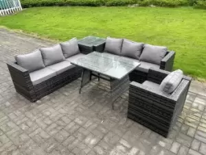 Image of Fimous 7 Seater Outdoor Dark Grey Rattan Lounge Complete Sofa Set with Dining Table and Side Table