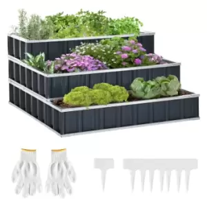 Image of Outsunny 3 Tier Raised Garden Bed Metal Elevated Planer Box Easy Assembly