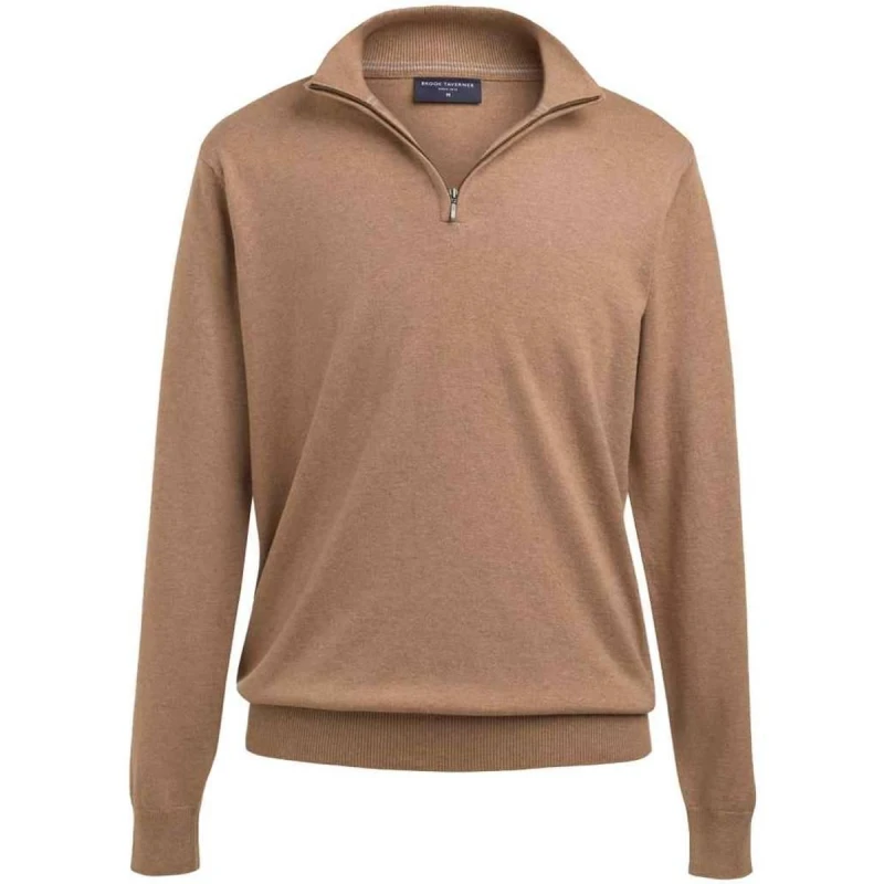 Image of Brook Taverner Brook Taverner Men Copenhagen Quarter Zip Jumper in Beige Size: Small Beige S Male 5063693803735