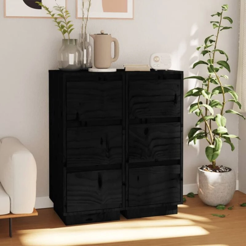 Image of VIDAXL Sideboards 2 pcs Black 32x34x75cm Solid Wood Pine Vidaxl 8720286842003