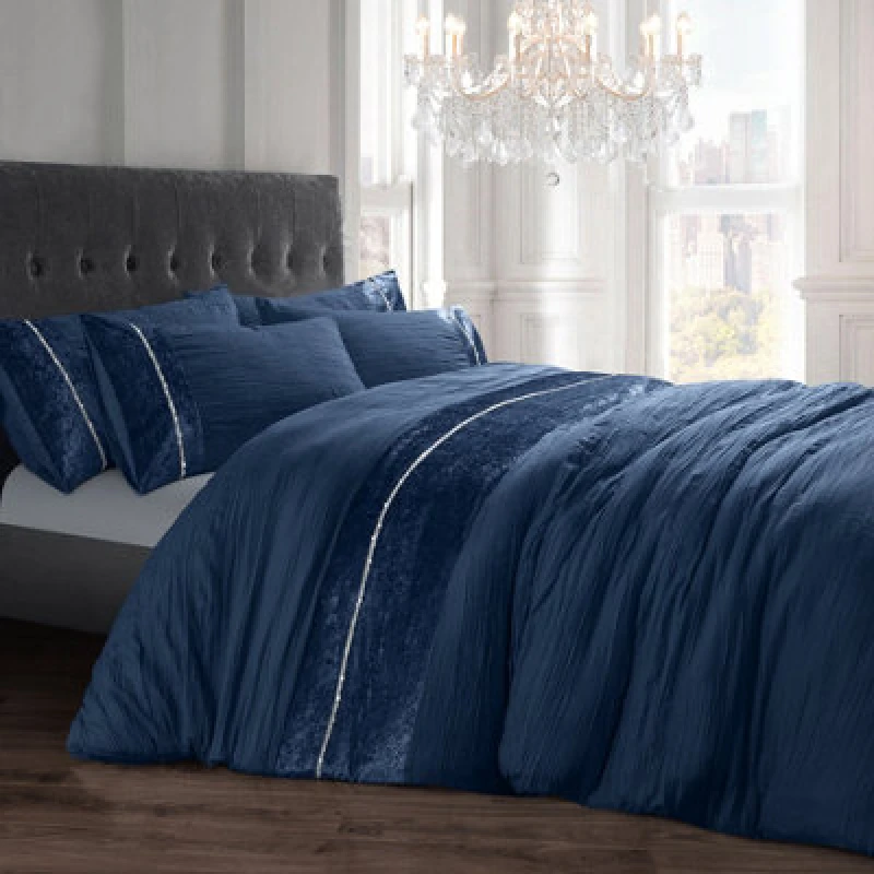Image of Intimates Elegant Crushed Velvet Duvet Cover & Pillowcase Set, Durable, Machine-Washable, Wrinkle-Resistant - Navy