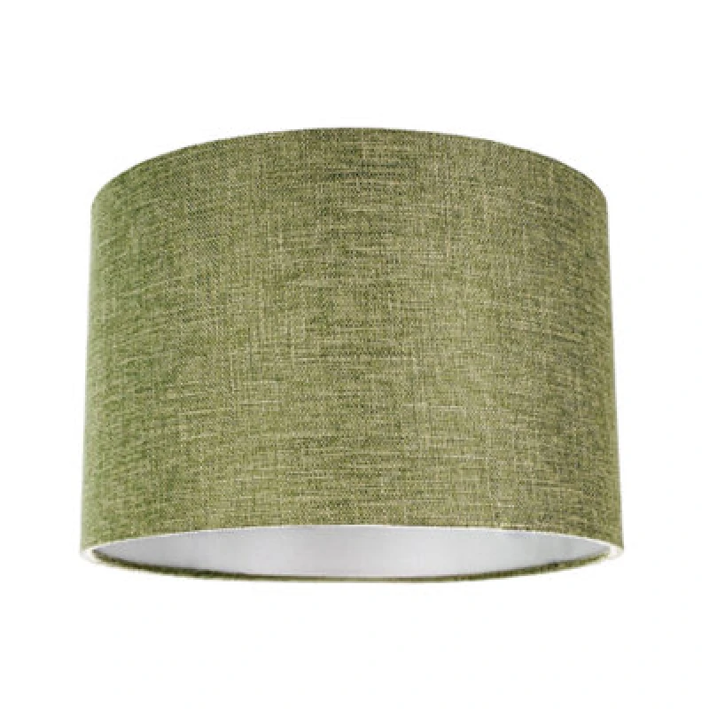 Image of Happy Homewares Contemporary Olive Green Plain Linen Fabric 10 Drum Lamp Shade 60W Maximum