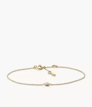 Image of Fossil Women Elliott Point Of Light Gold Plated Sterling Silver Clear Synthetic Diamond Chain Bracelet