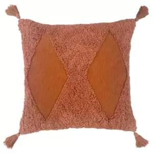 Image of Kantha Tufted Diamond Cushion Rust