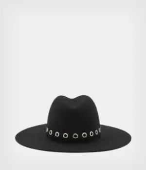 Image of AllSaints Womens Whitley Eyelet Wool Fedora, Black