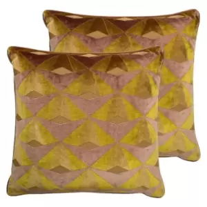 Image of Paoletti Leveque Twin Pack Polyester Filled Cushions Ochre/Blush