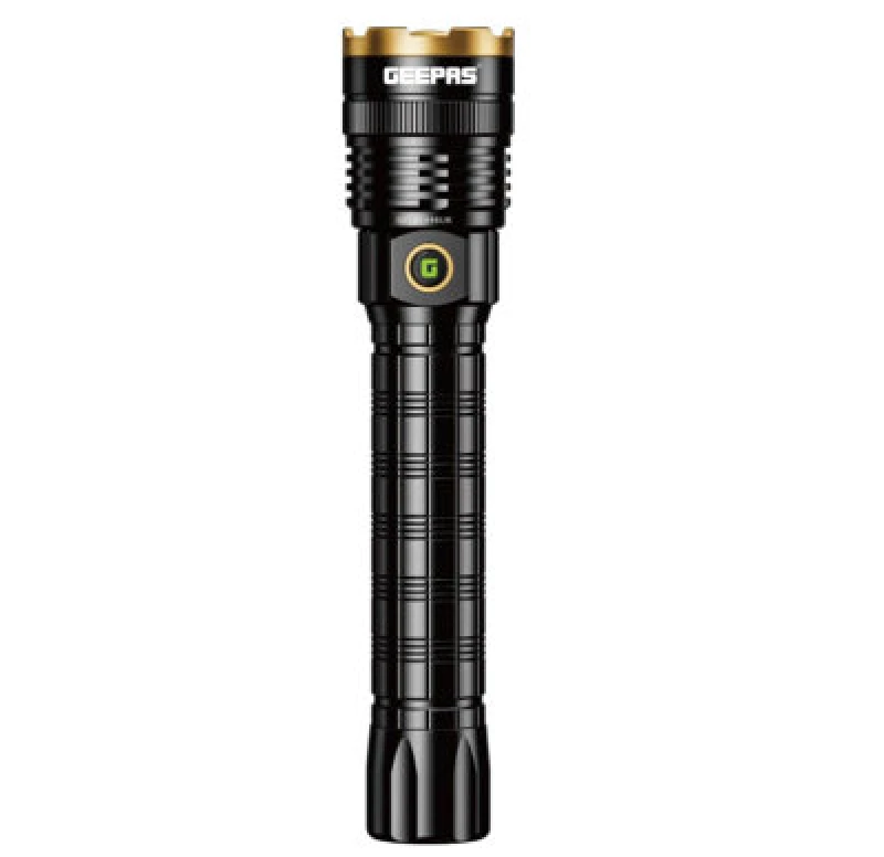 Image of Geepas Zoomable LED Flashlight 3000 Lumen 10 Hours Runtime 8000mah Battery 2600m Beam Distance Black unisex