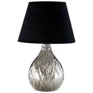 Image of Premier Housewares Hannah Table Lamp in Silver Ceramic with Diamond Detail & Black Shade