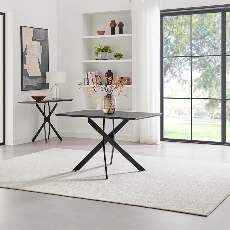 Image of FurnitureboxUK FurnitureboxUK Leonardo Rectangular Black Wood and Metal 4 Seater Dining Table Black One Size Unisex 5056784308097