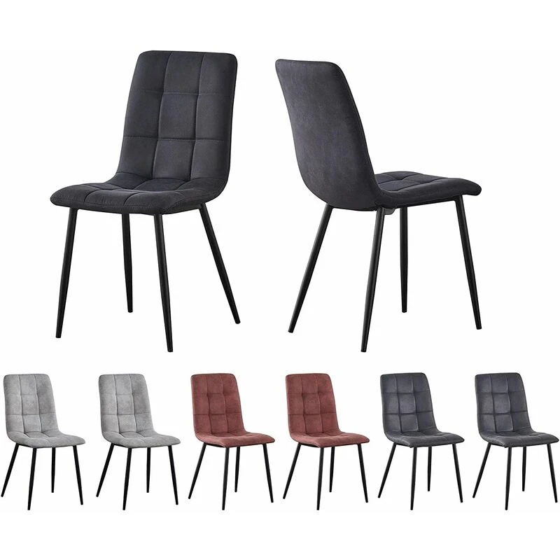 Image of MCC Direct Set of 2 Faux Suede Leather Dining Chairs Henri Black