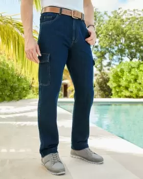 Image of Cotton Traders Mens Denim Cargo Jeans in Blue