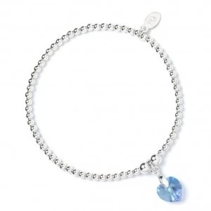 Image of Aqua Swarovski Crystal Heart with Sterling Silver Ball Bead Bracelet