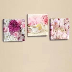 Image of AHM064 White Pink Fuchsia Green Decorative PU Leather Painting (3 Pieces)