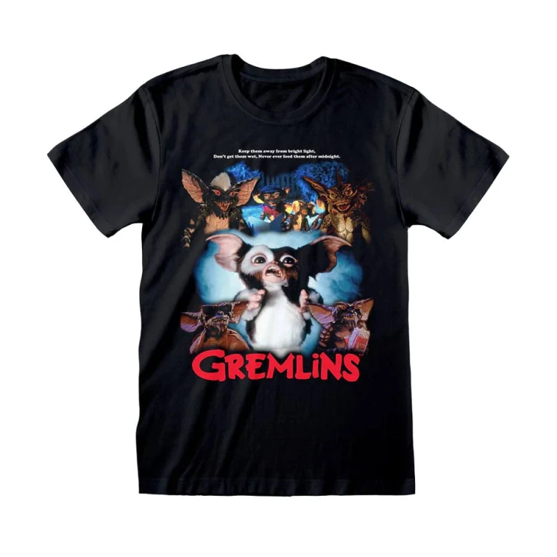 Image of Gremlins Mens Retro Poster T-Shirt in Black Size: Large Black Male L