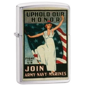 Image of Zippo U.S Army Navy U.S. Marine Corps Vintage Poster Brushed Chrome Finish Windproof Lighters