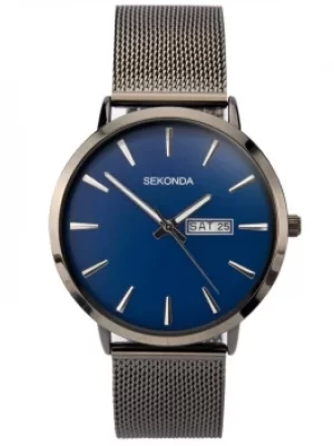 Image of Sekonda Mens Classic Blue Dial Gun Metal Mesh Strap Watch 1728